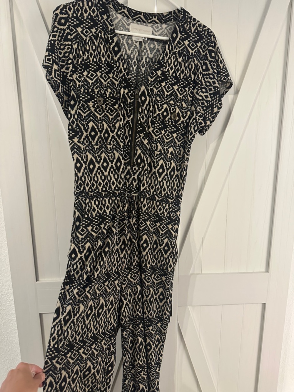 Corey Lynn Calter Black & Cream Printed Short-Sleeve Jumpsuit